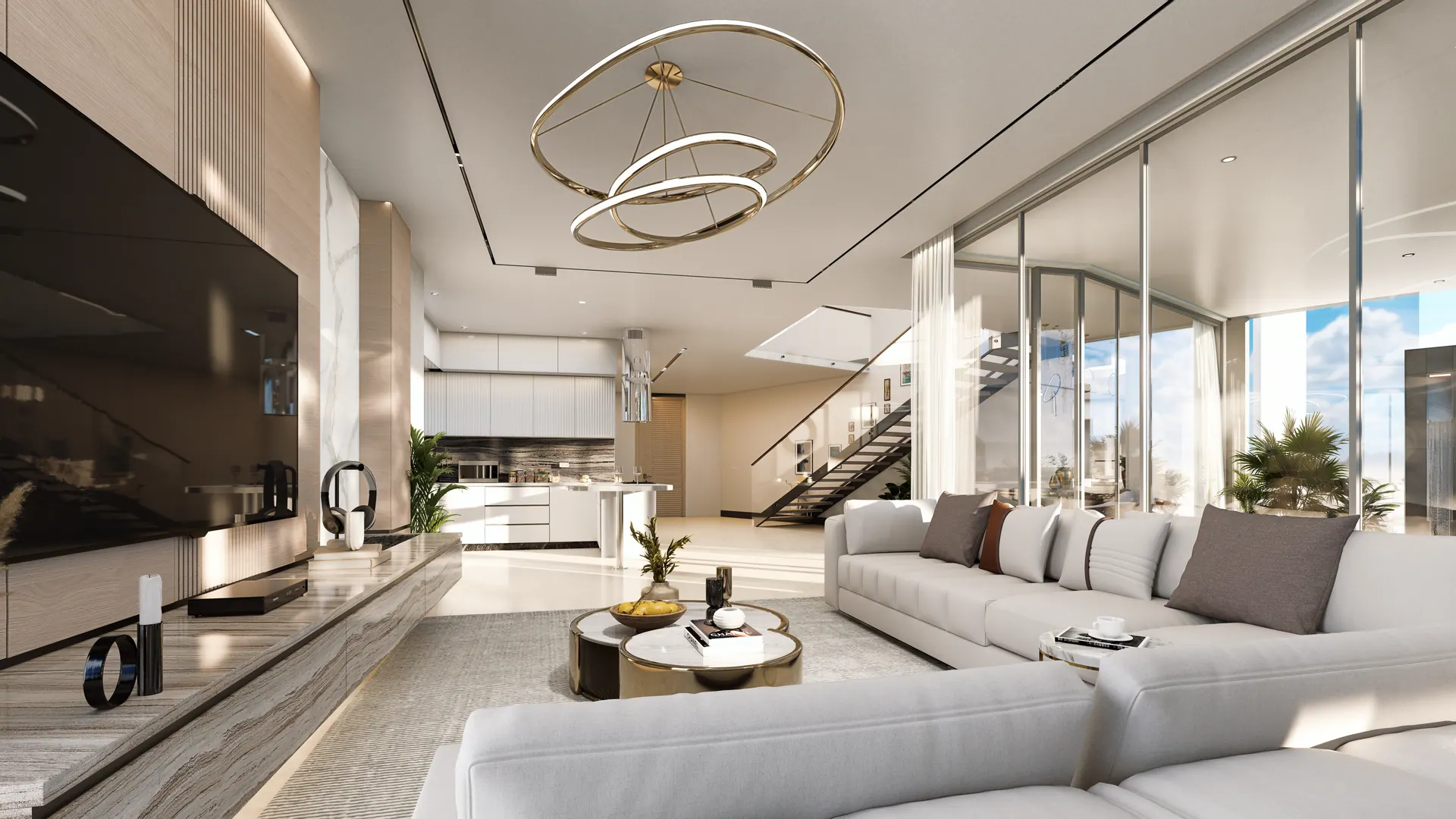 A Lakhani Sky Homes living room, glazed on two sides