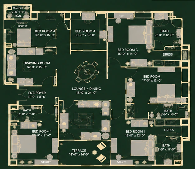 Innova — 4 bedrooms + maid room apartment, Ground to 11th floor plan